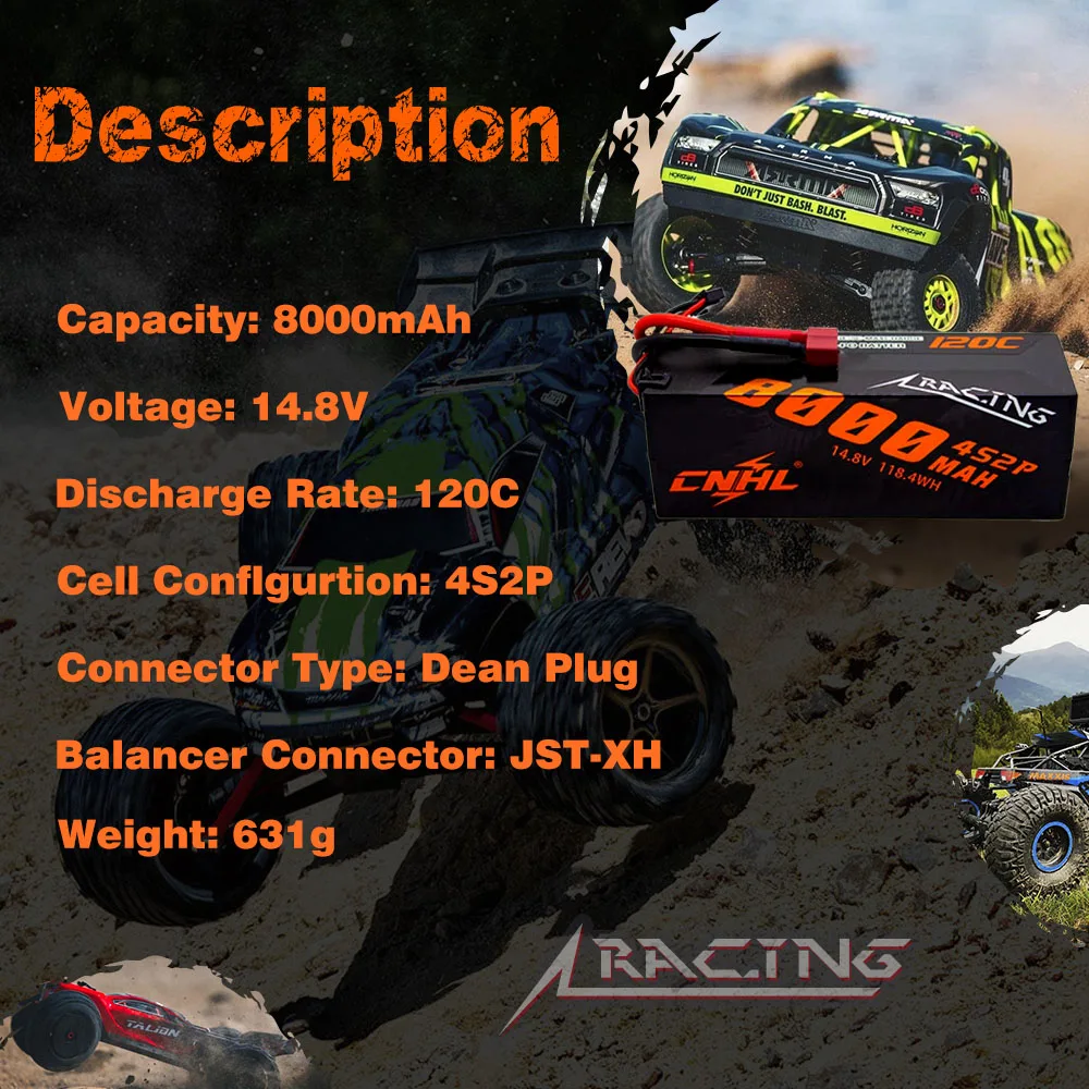 Фото CNHL 4S 14,8 V литий-полимерный аккумулятор 8000mAh 120C серии Racing HardCase с T Dean EC5 для радиоуправляемого автомобиля лодки автомобиля грузовика Багги транспортных средств №2