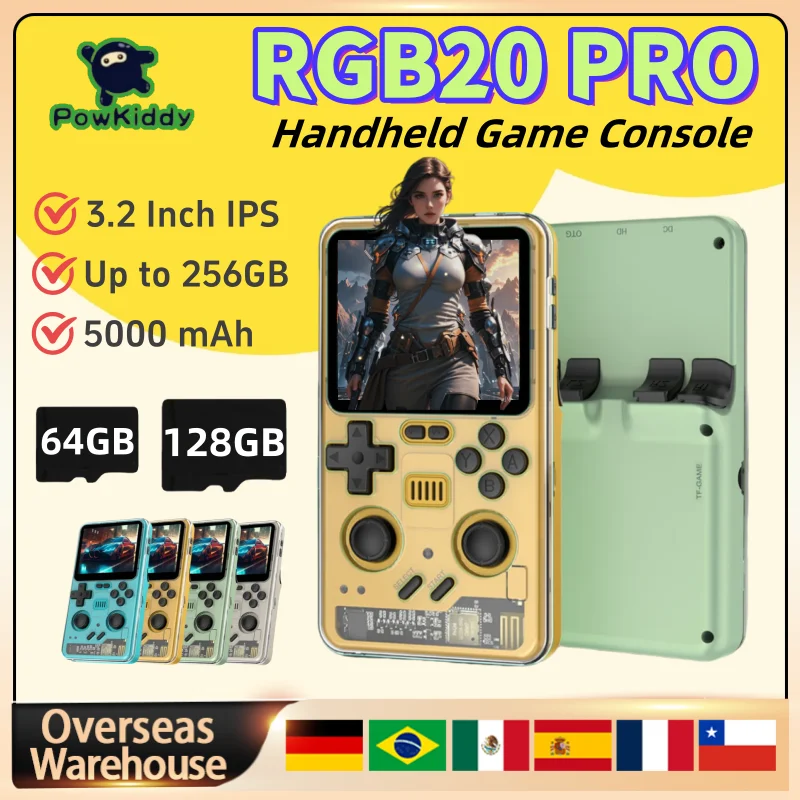 POWKIDDY RGB20 PRO Портативная игровая консоль в стиле ретро в стиле панк 3,2-дюймовый IPS-экран с функцией вибрации RGB20PRO Детские подарки