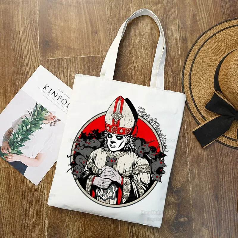Фото markii Ghost Band Canvas Bags Shoulder Large Capacity College Harajuku Ghost B.C Handbag Unisex Bag Shopping Bag №5