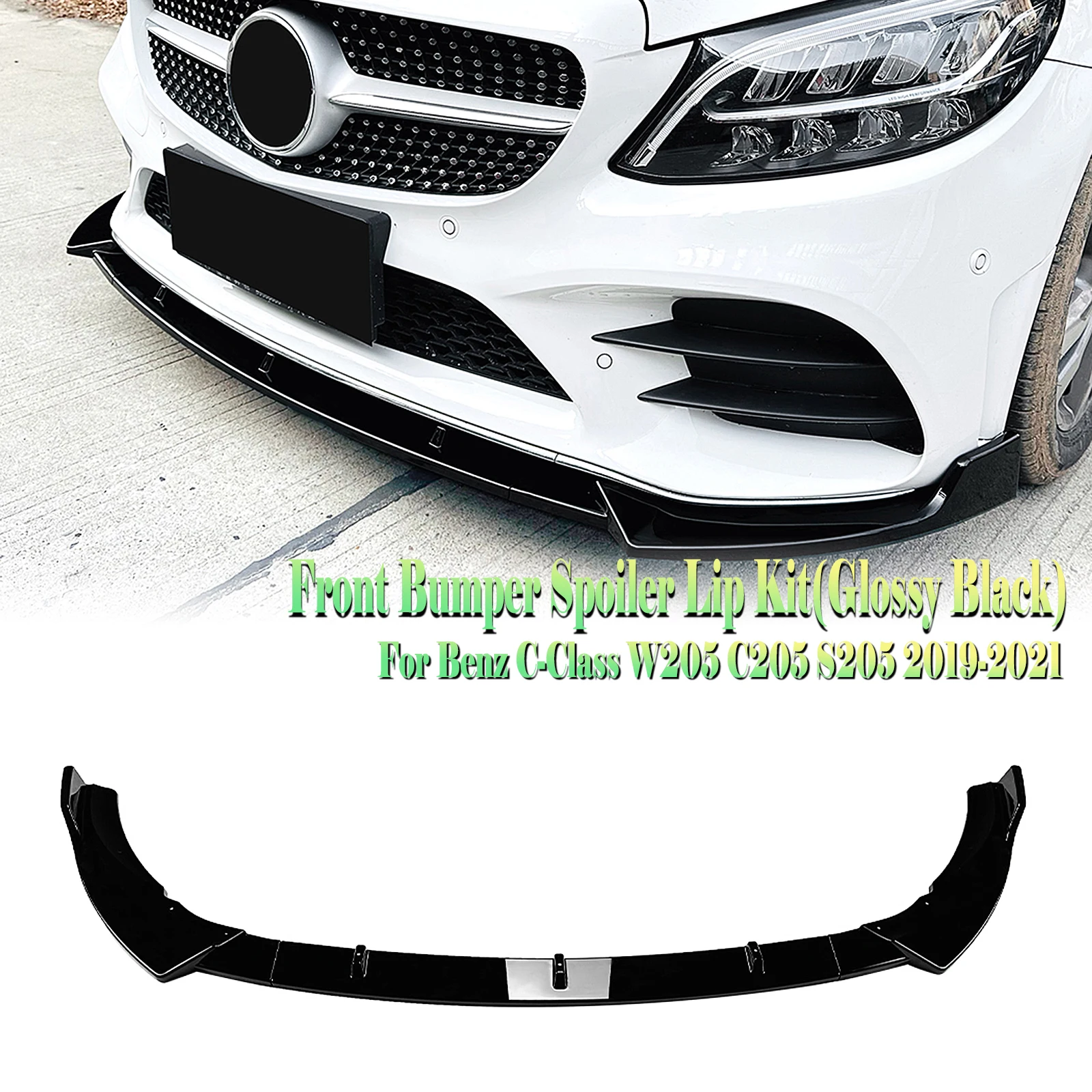Для Mercedes-Benz C Class W205 C205 S205 2019-2021 Sport AMG Line Carbon Fiber Look/Gloss Black Передний бампер Спойлер Губная крышка