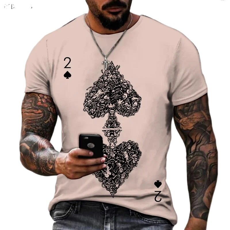 Фото Ace Of Spades Kartu Permainan 3D Kaos Cetak Bar Personalisasi Fashion Gaya Jalanan Pria Musim Panas Pendek T-shir №2