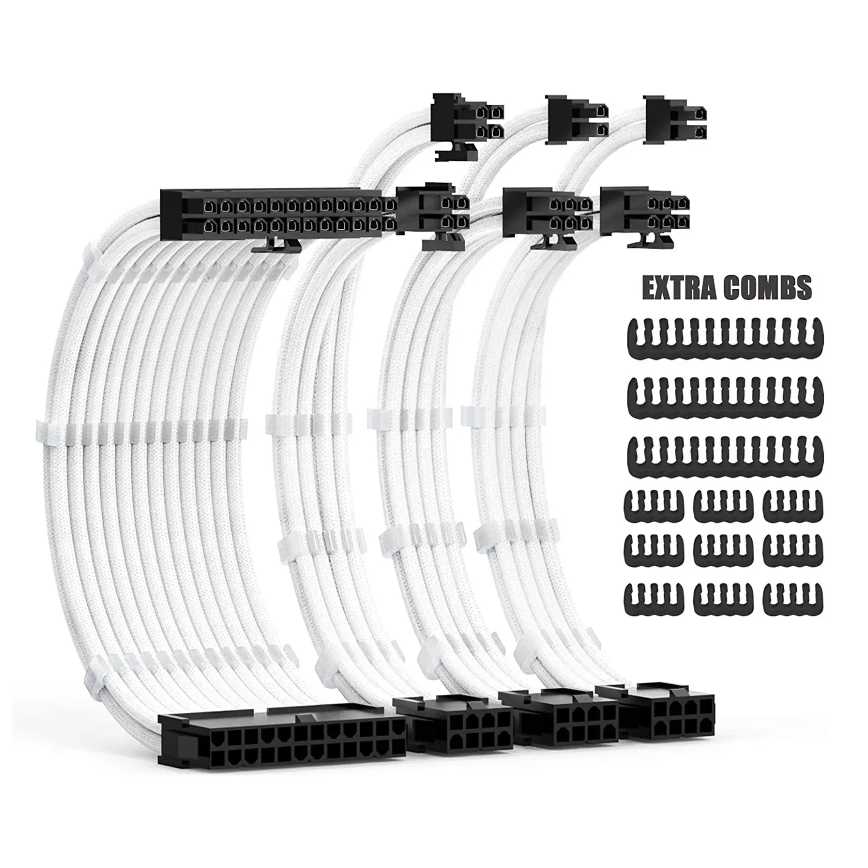 Комплект удлинителей кабеля PSU, 30 см, с гребнями для кабеля питания, 24 контакта, 8 контактов (4 + 4), 8 контактов (6P + 2P) для питания ATX