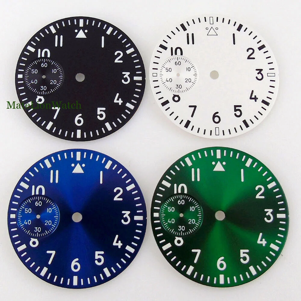 Циферблат пилотных часов 37 мм для руководства ETA6497 ST3600 Green Lume, черный/белый/синий