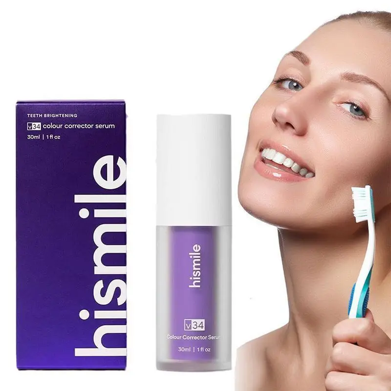 Зубная паста HISMILE V34, корректор для ухода за зубами, фиолетовый цвет, отбеливание зубов, уменьшение пожелтения
