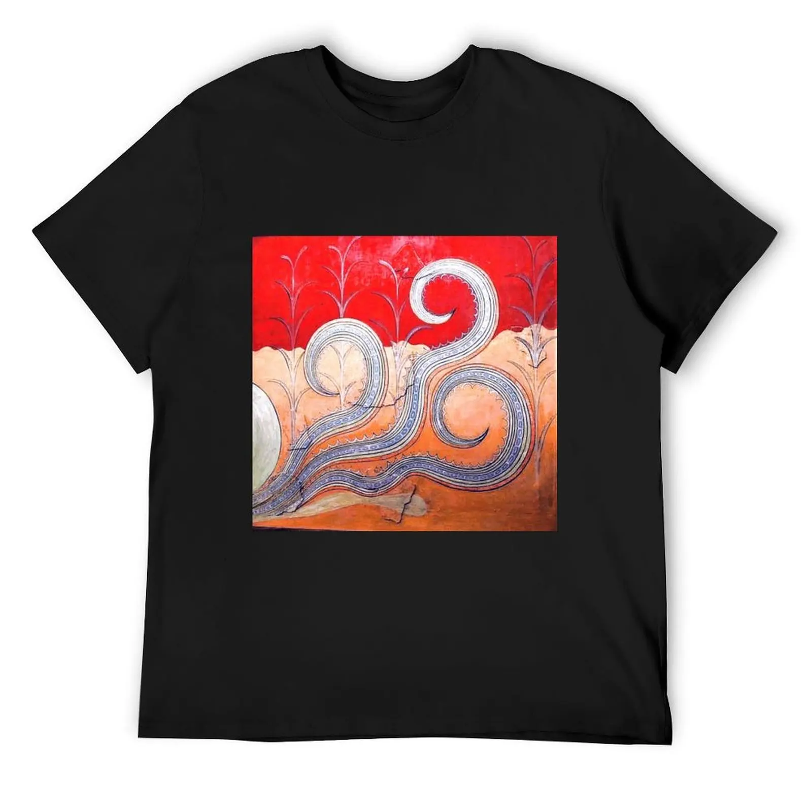Футболка с фрескою Minoan Octopus, быстросохнущие топы, винтажная рубашка с синим замком в стиле аниме, мужские футболки с рисунком, забавные