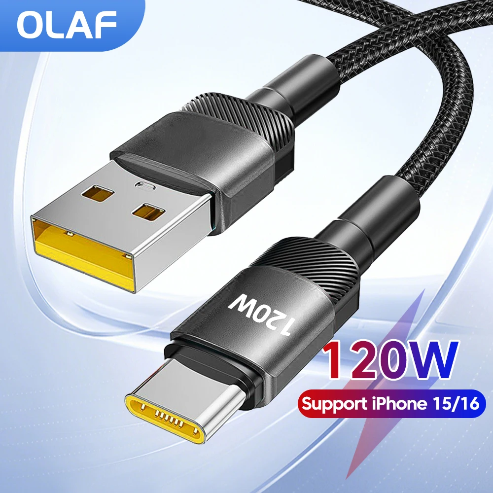 120 Вт USB-кабель типа C для быстрой зарядки USB C, шнур зарядного устройства для iPhone 15 16 Huawei P40 P30 Realme Oppo Oneplus Samsung Power Bank