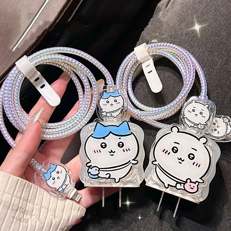 Защитный рукав для зарядного устройства Chiikawas Kawaii Hachiware iPhone15 13 11 Аниме Милый Apple 20 18 Вт Защита линии передачи данных подарки для девочек
