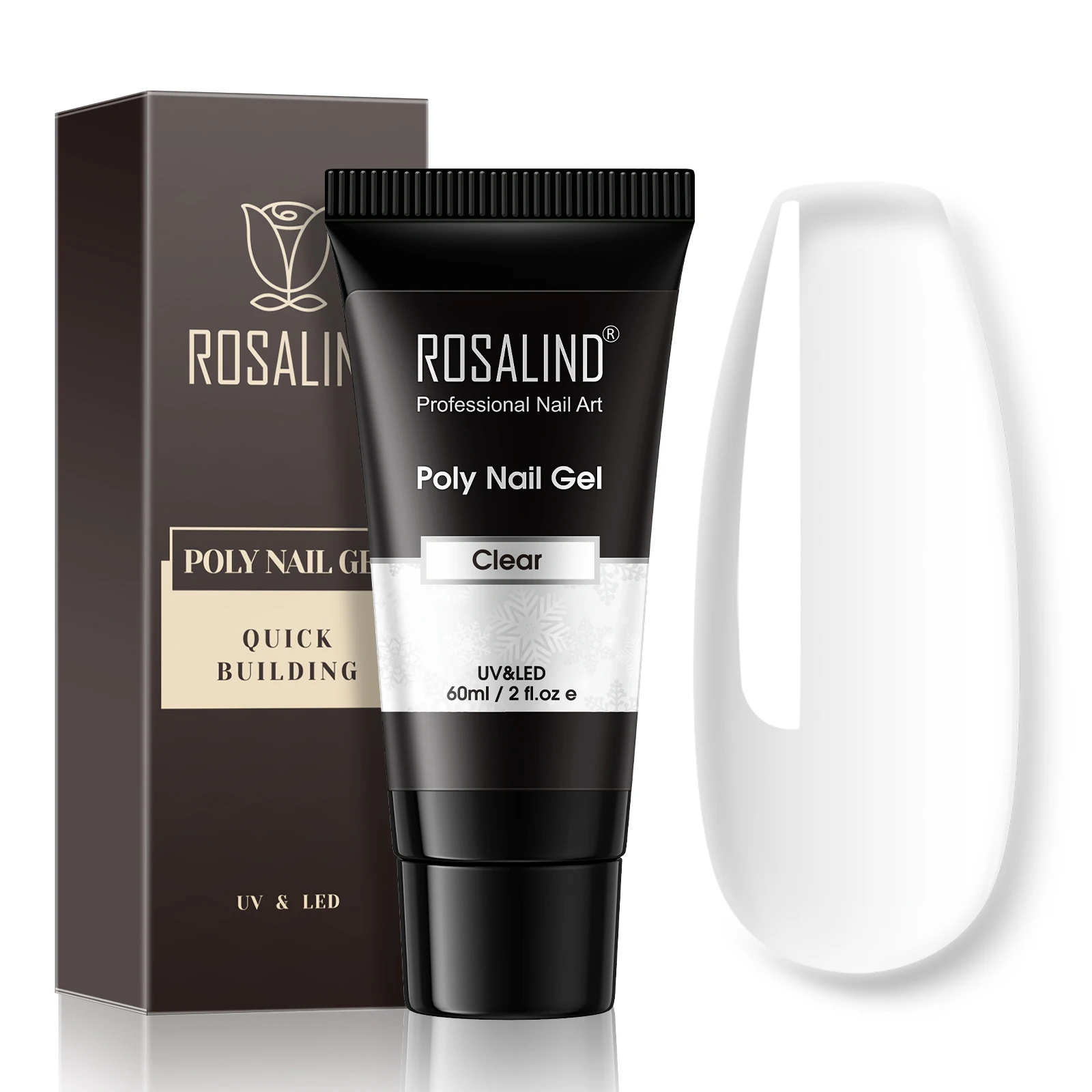 Фото Полигель ROSALIND 60 мл для ногтей большой емкости, блестящий удлинитель, Хрустальный лак для нейл-арта, гибридный УФ-лак для быстрого наращивания №1