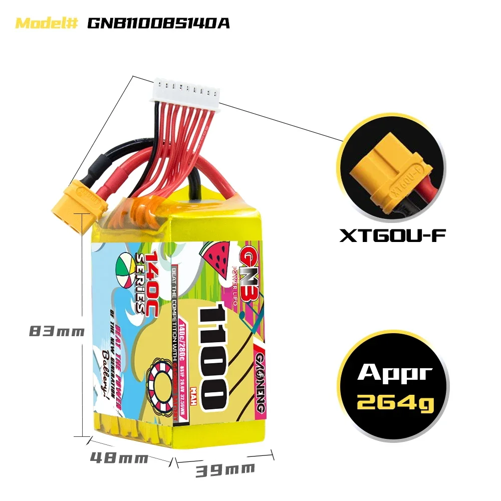 Фото GAONENG GNB 1100 мАч 8S 140C 280C 29,6 В XT60 LiPo аккумулятор Размер от 90 до 150 мм Бесщеточные дроны Cine Whoop Cinelog Вертолет №2