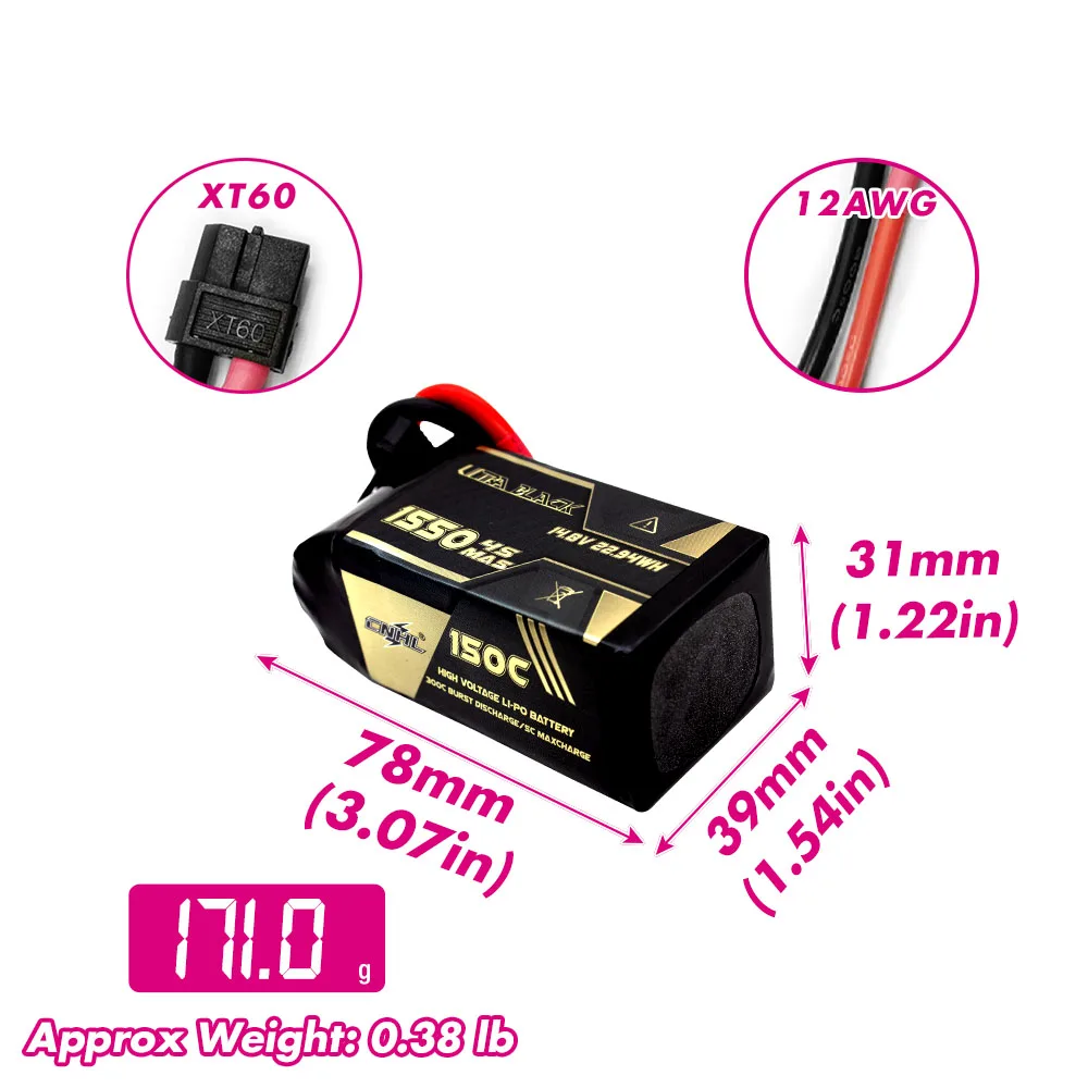 2 шт. CNHL 4S 14,8 В Lipo аккумулятор 1100 мАч 1300 мАч 1500 мАч 130C с разъемом XT60 для FPV Самолет Дрон Квадрокоптер Вертолет Хобби (art.: 3920cc849ae78) - 3920cc849ae78
