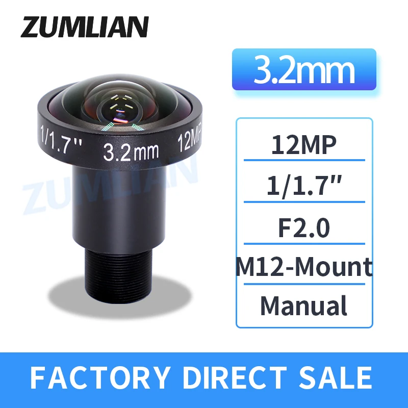 ZUMLIAN рыбий глаз M12 объектив 3,2 Мм макрообъектив 12 МП 1/1.7 дюймов IMX226 сенсор F2.0 M12 крепление с 650nm ИК-фильтром объектив для 4K камеры