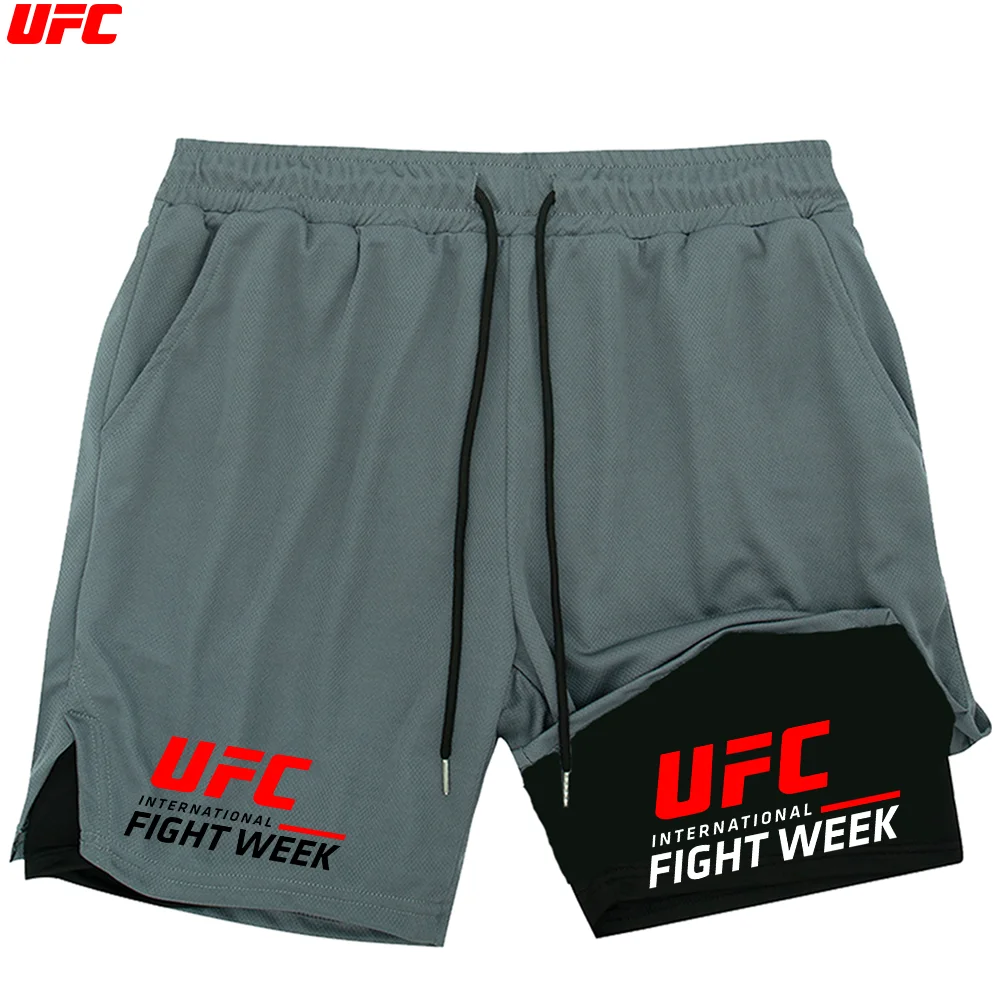 Фото UFC новые мужские шорты для бадминтона, летние сетчатые быстросохнущие теннисные шорты, модные повседневные брюки для бега и фитнеса на шнурке 2-в-1 №4