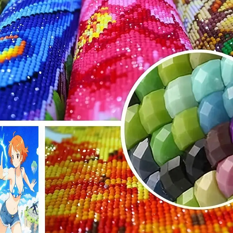 Фото 1 шт. 5D DIY комплект алмазной живописи, аниме девушка Нами стиль молния мощность искусства с плавающими островами фон, полная дрель Rhinesto №4