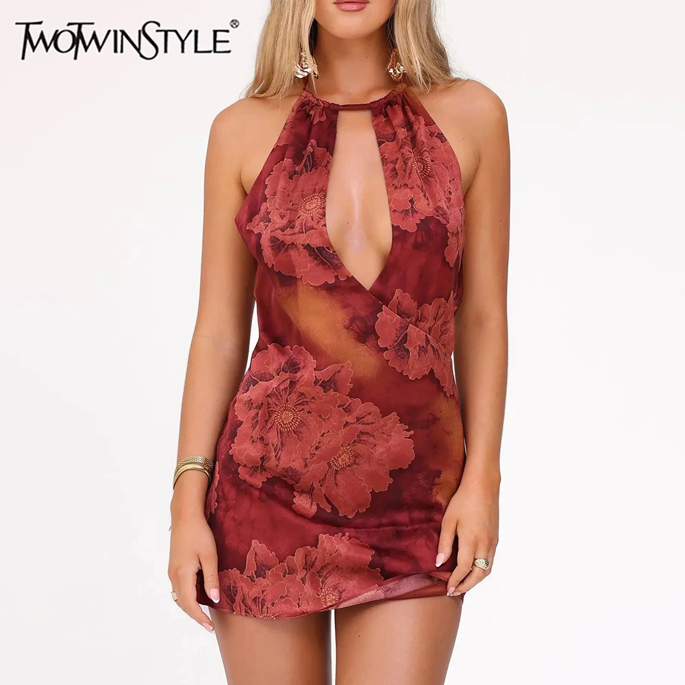 TWOTWINSTYLE хит цвета для похудения ажурные платья для женщин с круглым вырезом без рукавов с высокой талией темпераментное платье женское новое