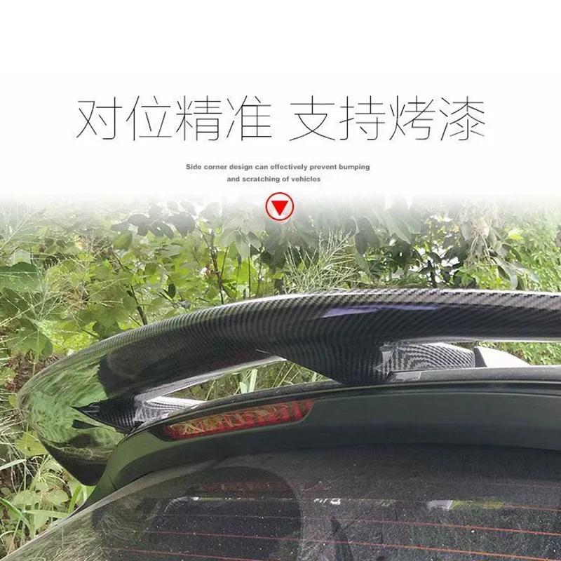 Фото For Hyundai Accent 2010-2016 Spoiler ABS Plastic Carbon Fiber Look Hatchback Roof Rear Wing Accessories №3