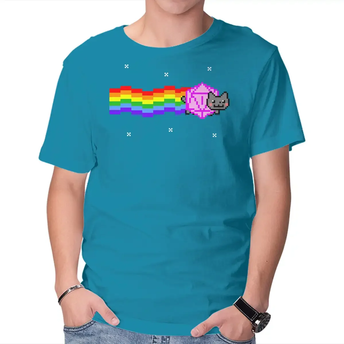 Футболка Nyan D20 с рисунком кошки для мужчин и женщин, футболки с коротким рукавом, винтажные высококачественные футболки из 100% хлопка