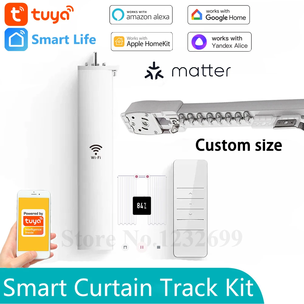 Tuya Matter Smart WiFi мотор для штор с пользовательской электрической направляющей стержень с поддержкой Apple Homekit Alexa автоматическая система штор
