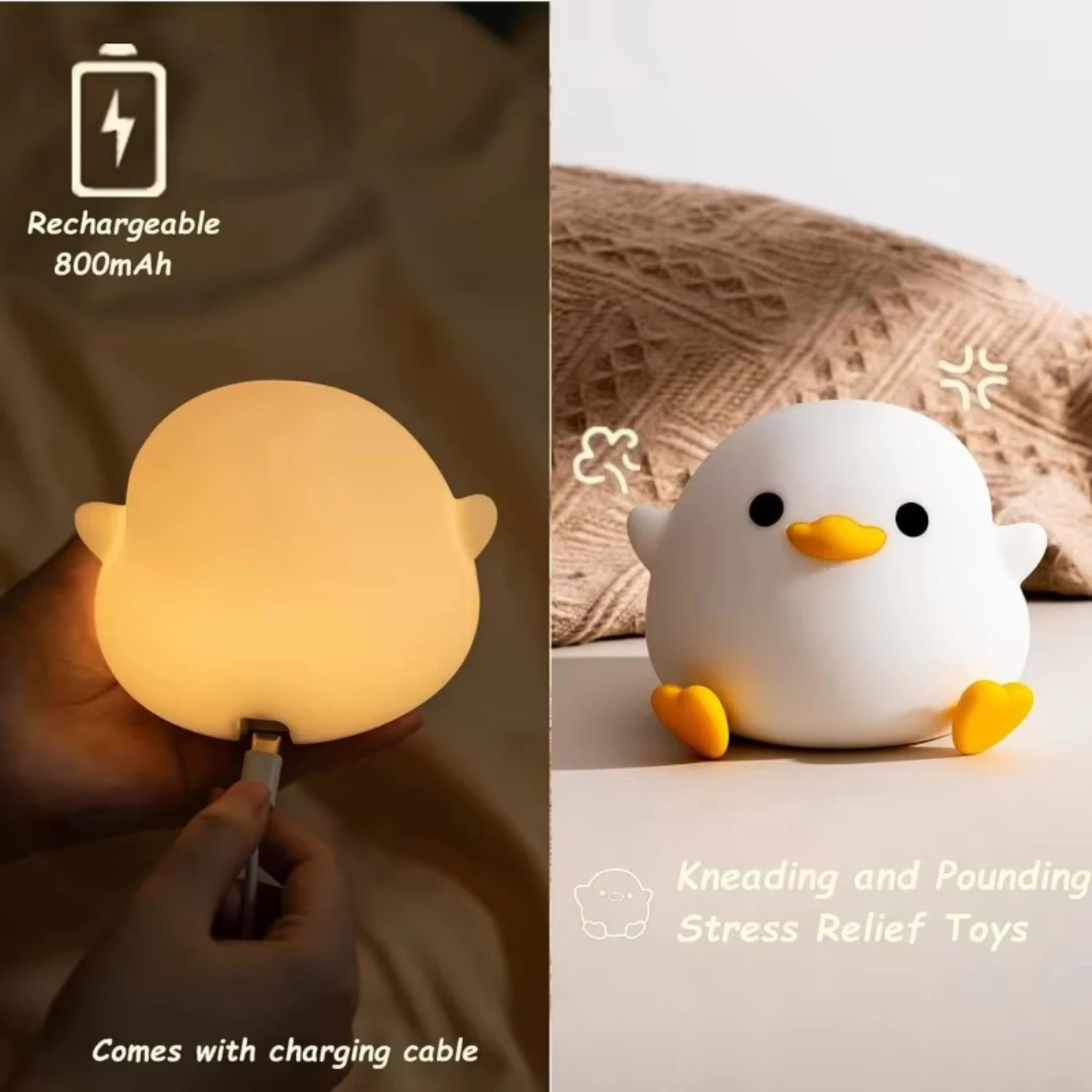 Фото Ночник DoDo Duck, милая утка, силиконовый детский ночник с регулируемой яркостью, перезаряжаемая прикроватная лампа, детские спальни, гостиная №4