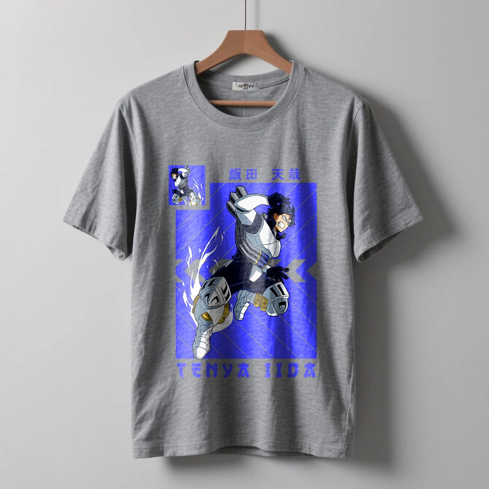 Фото Удобная футболка My Hero Academia Tenya Iida, хлопковая футболка унисекс с принтом аниме, непринужденная, подходит для ежедневного использования №5