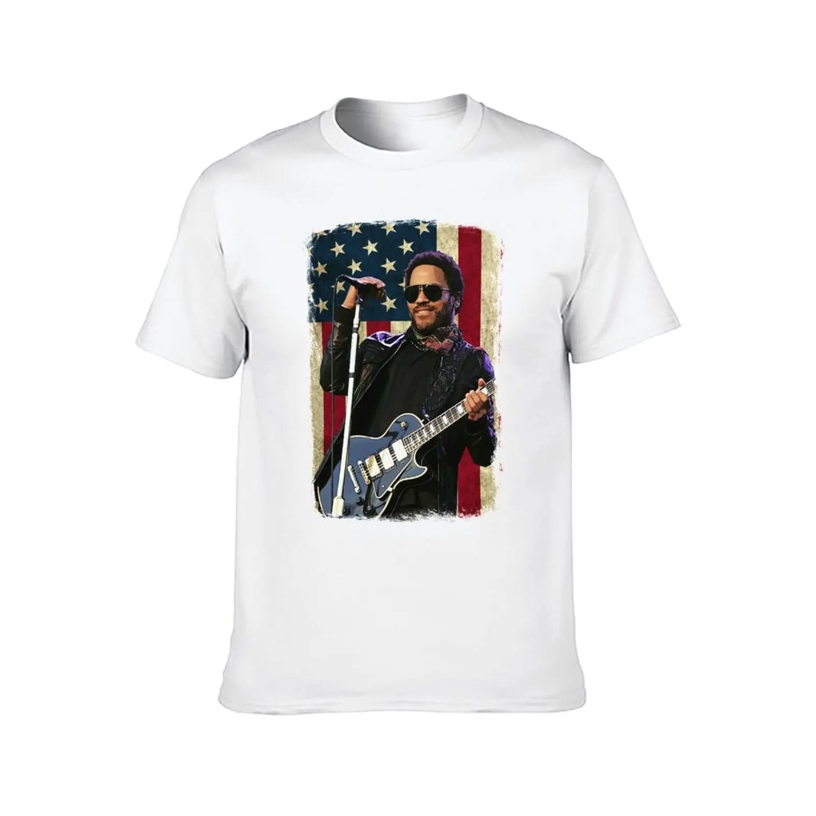 Фото Винтажная футболка с американским флагом Lenny Kravitz Legend, забавные футболки с темным юмором, мужские футболки с рисунком №2