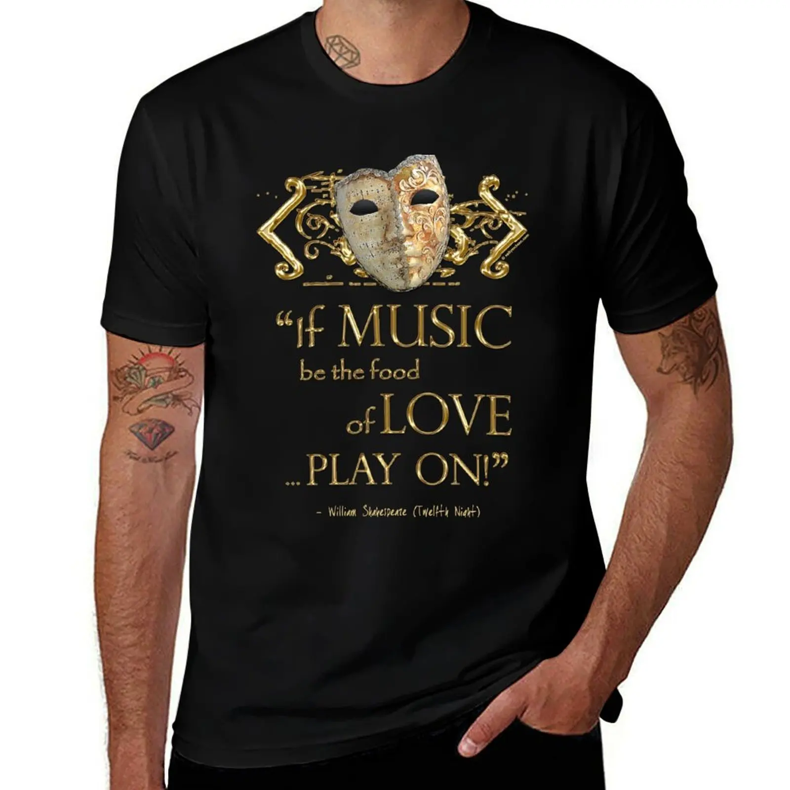 Футболка Shakespeare Twelfth Night Love Music Quote, футболки для мужчин, хлопковые забавные футболки для мужчин, упаковка, хлопковая футболка