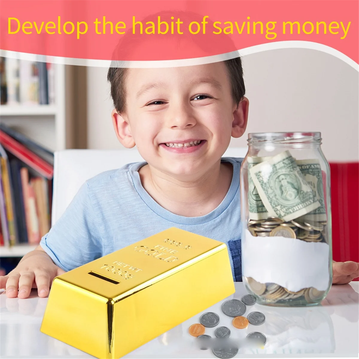 Фото AD30-Piggy Bank копилка пластиковая банка золотой стержень кирпичная копилка чехол для подарков на день рождения домашний декор №5