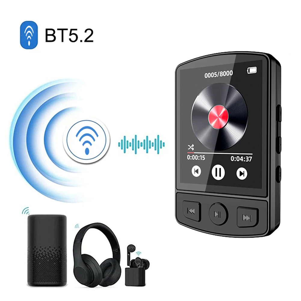 MP3-плеер Портативный с ЖК-экраном 1,8 дюйма, Bluetooth, FM-радио