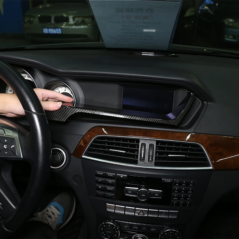Фото Для Mercedes Benz C Class W204 2011-2013 ABS автомобильный Стайлинг углеродное волокно текстура рулевое колесо панель приборной панели Обложка рамка отделка №5