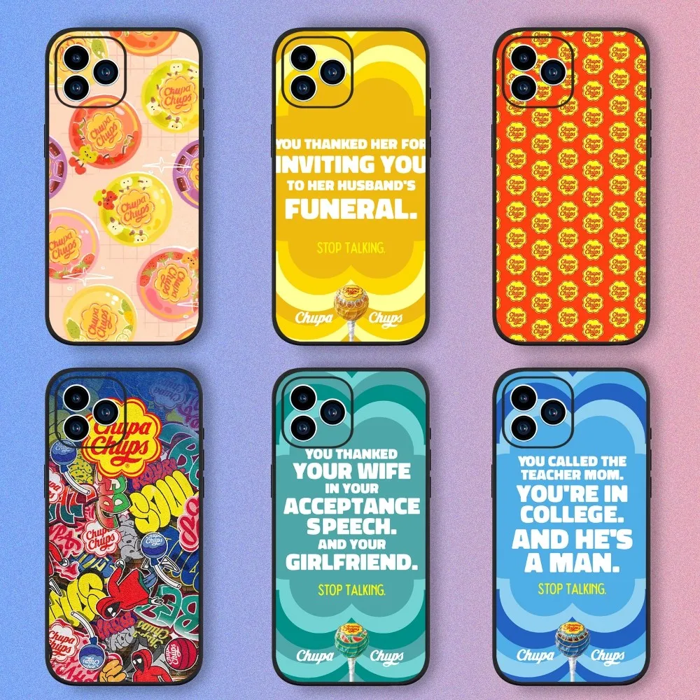Чехол для телефона Chupa Chups iPhone 15,14,13,12,11,XS,XR,X,8,7,Pro,Max,Plus, мини силиконовый черный чехол