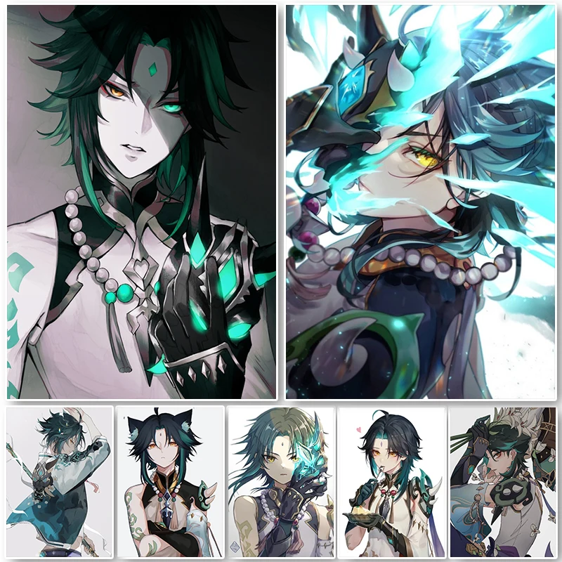 Аниме плакаты Xiao, плакаты Game God Genshin Impact Eye Xiao, плакаты, принты, Декор, холст, живопись, настенное искусство, картины для комнаты, украшение для дома