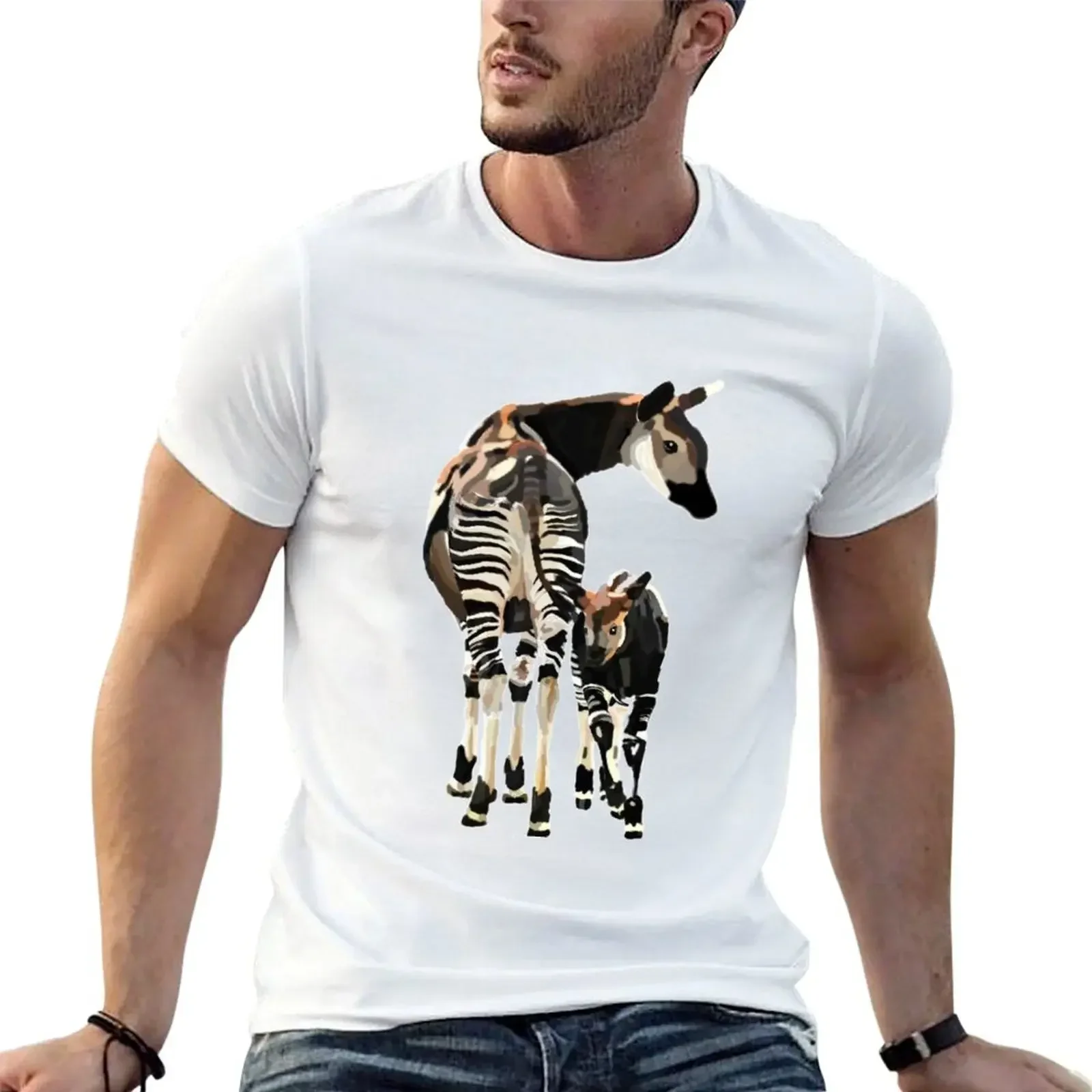Футболка Okapi and Calf, персонализированные топы, аниме-фигурки, винтажная аниме-рубашка, мужская футболка с короткими рукавами