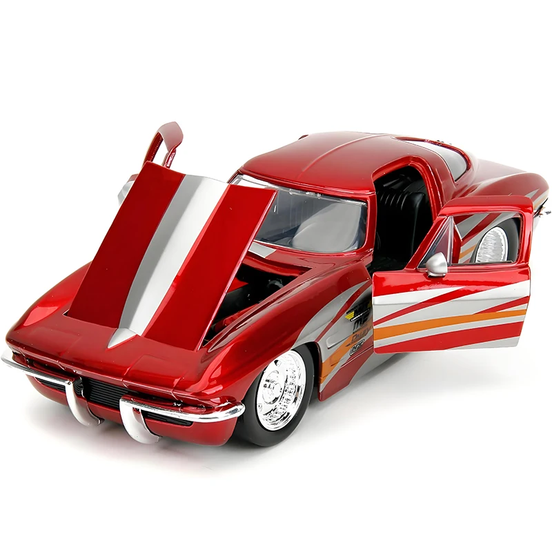 Фото JADA 1:24 CORVETTE STINGRAY 1963, легкосплавный автомобиль, литье под давлением и игрушечный транспорт, модель автомобиля, миниатюрная масштабная модель автомобиля для детей №5