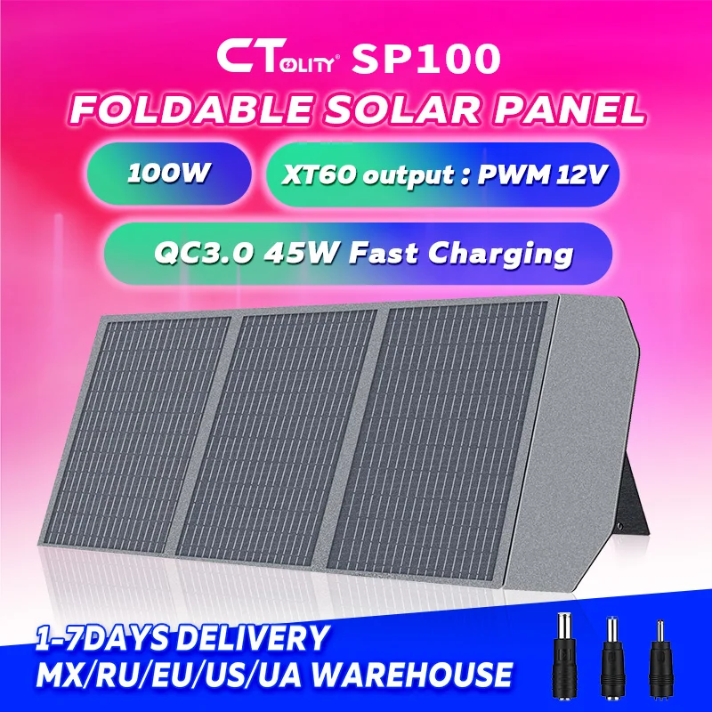 CTOLITY SP100 Портативная солнечная панель 100 Вт Складное солнечное зарядное устройство Солнечная панель 20,5 В с QC3.0 USB-A и портом Type-C DC18V Кемпинг RV Ремонт и обустройство