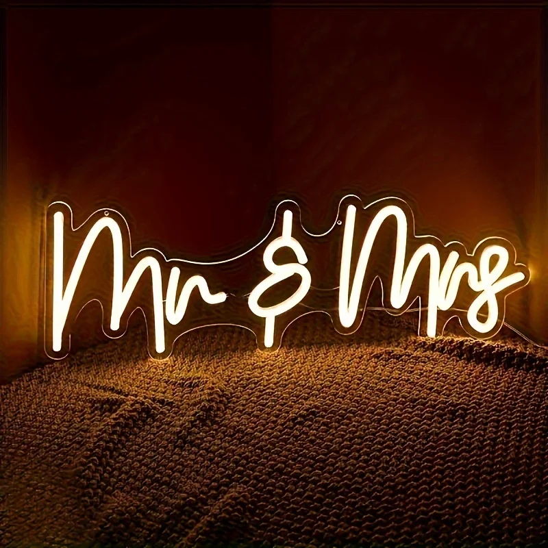 Фото Светодиодная неоновая вывеска «Mr And Mrs», украшение для свадебной вечеринки, спальни, домашний Настенный декор, неоновый цвет для юбилея, свадьбы, Дня Святого Валентина, вечеринки №2