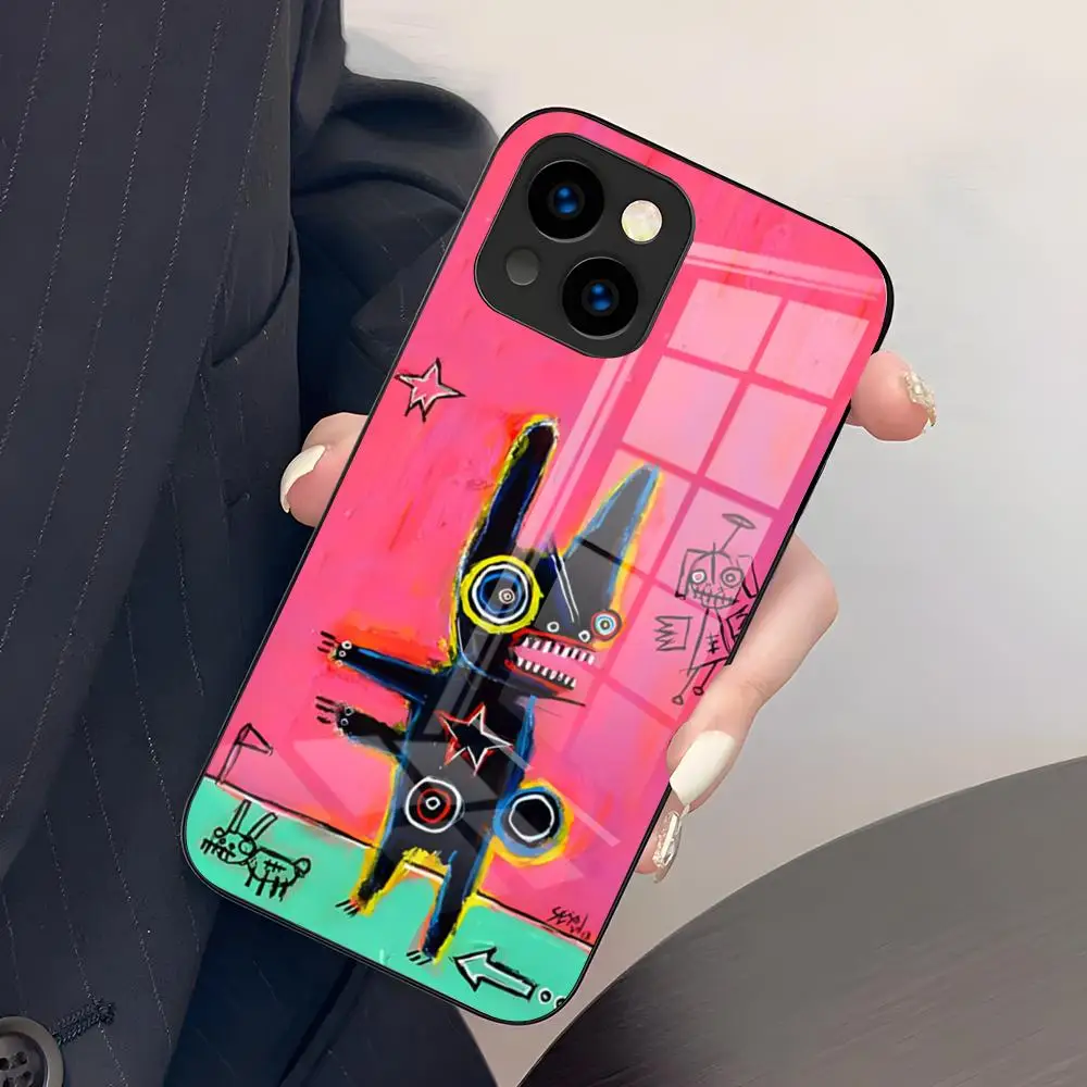 Чехол для телефона C-Cartoon Graffiti B-Basquiats для iPhone 17 Air 16 E Pro Max 15 14 13 Mini 12 Pro 11 Max Plus, черный стеклянный чехол (art.: 3920d204de496) - 3920d204de496