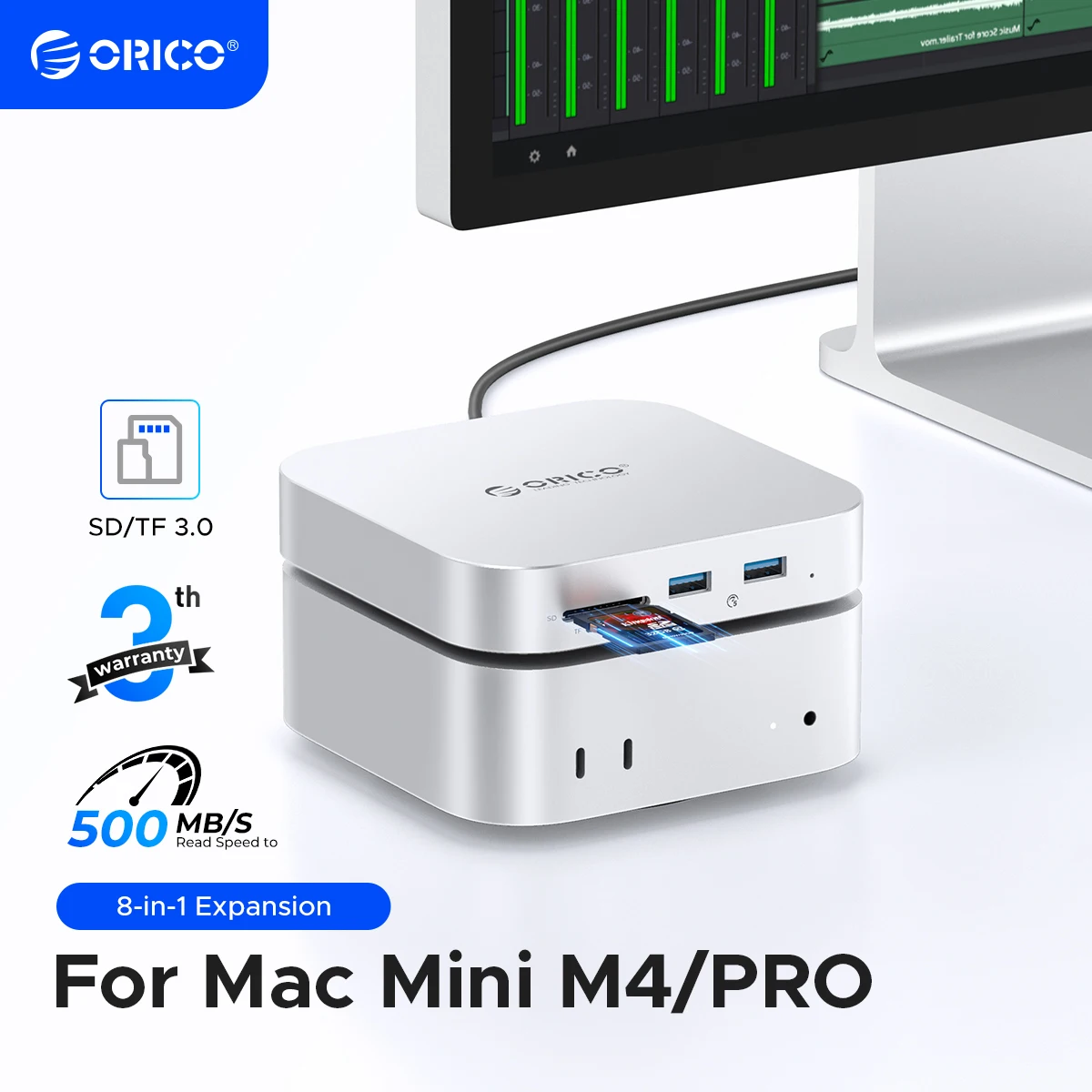 Док-кронштейн ORICO Mac Mini M4 USB3.0 HUB Док-станция SD/TF-карта Многопортовый концентратор USB C для Mac Mini M4/M4 Pro