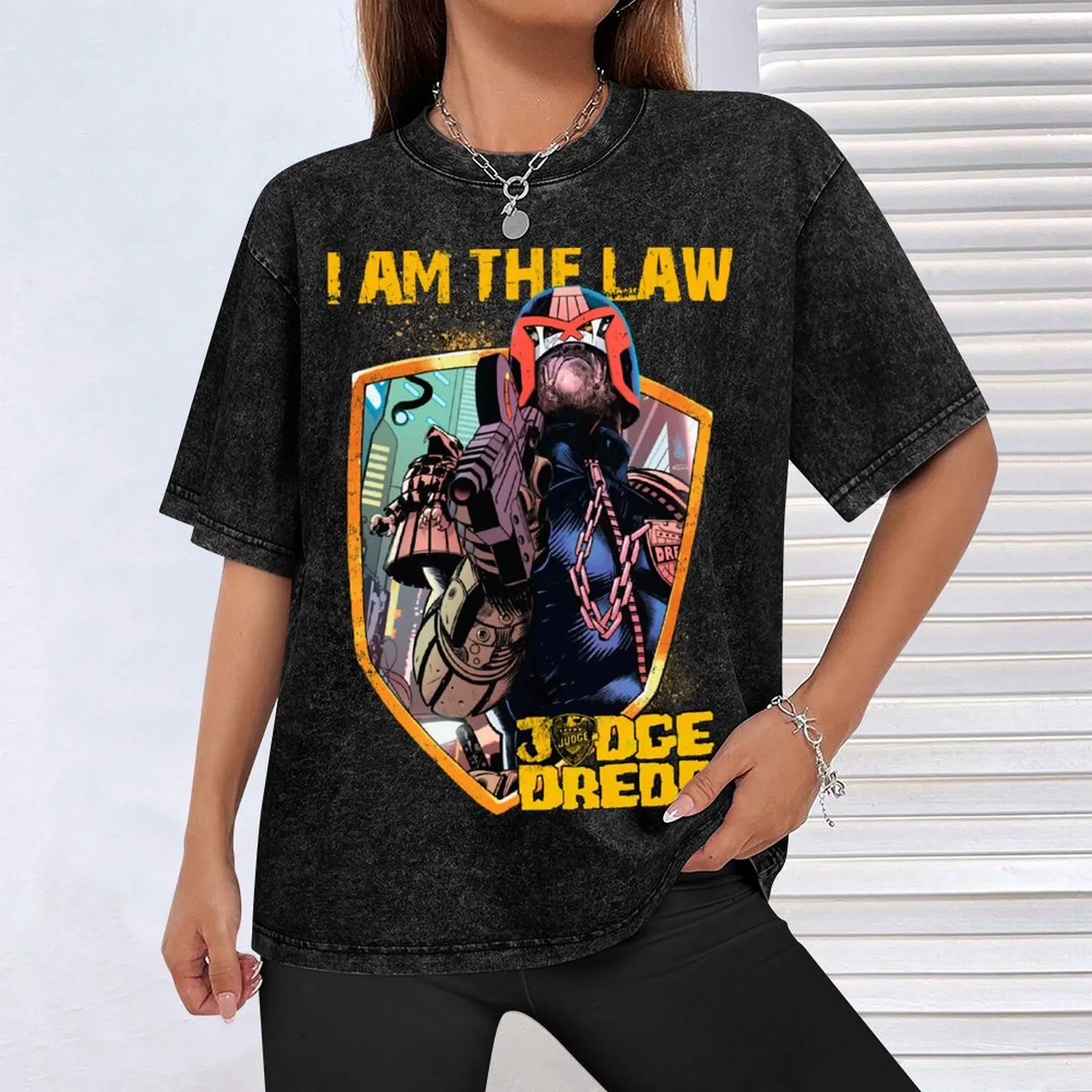 Фото Футболка Dredd - I Am The Law, эстетическая одежда, синяя арховая одежда по индивидуальному заказу, мужская одежда №4