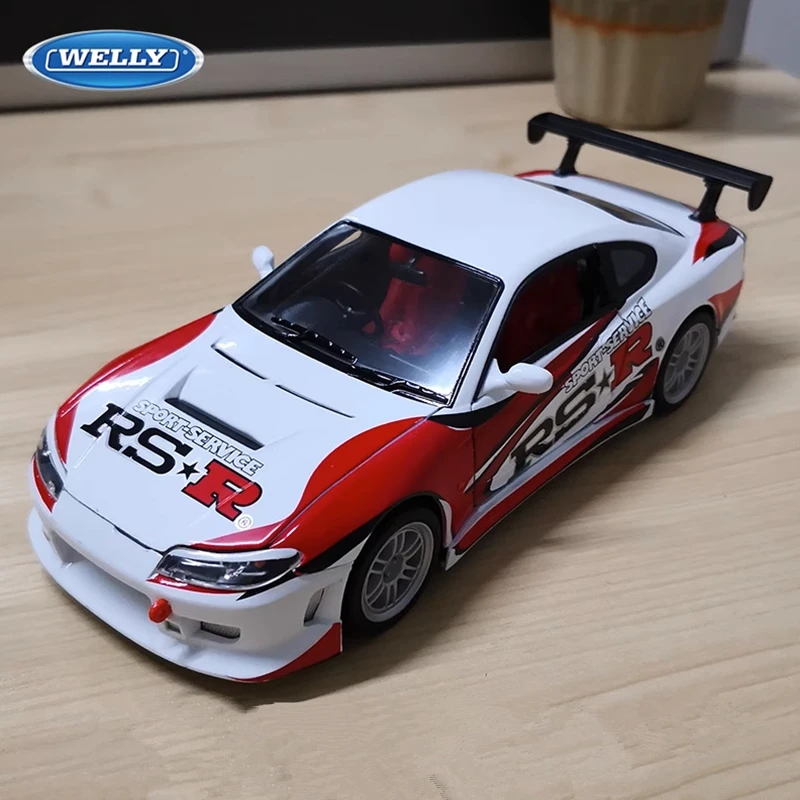 Welly 1:24 Nissan Silvia S15 RSR, модель спортивного автомобиля из сплава, литье под давлением, металлический трек, гоночный автомобиль, модель автомобиля, имитация детских игрушек, подарок