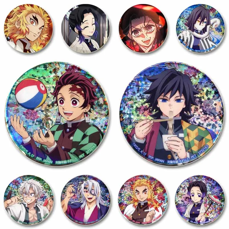 Anime Figure Soft Button Pins Customizable Tanjiro Kamado Shinobu Kochou Tengen Uzui Badge DIY Bag Hat Collar Lapel Brooch Gifts