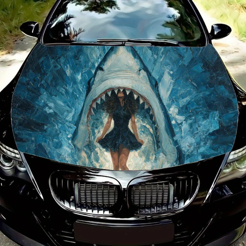 Наклейки на капот автомобиля Dominant Great White Shark, водонепроницаемые самоклеящиеся, устойчивые к царапинам, легко приклеиваемые, прочные автомобильные наклейки из ПВХ