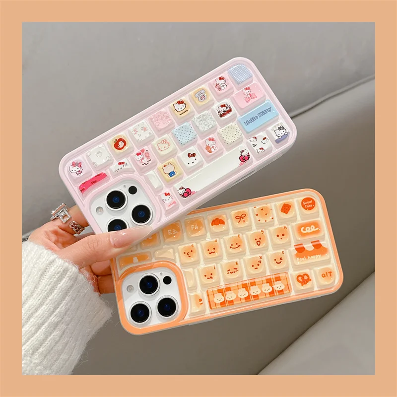For iPhone 16 Pro Max 15 14 13 12 Pro Max 14 Plus 3D Stereoscopic Cartoon Kitty Cream Jelly Bread Keyboard Phone Case Soft Cover (art.: 3920cb8f94948) - 3920cb8f94948