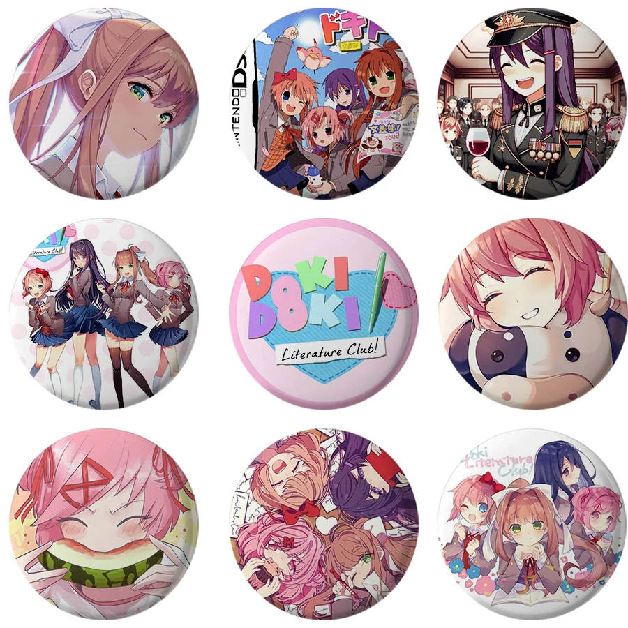 Новый литературный клуб Doki Doki! Булавки в стиле аниме Natsuki Sayori Monika, креативная брошь, значок с героями мультфильмов, сумка, декор для одежды, модные подарки
