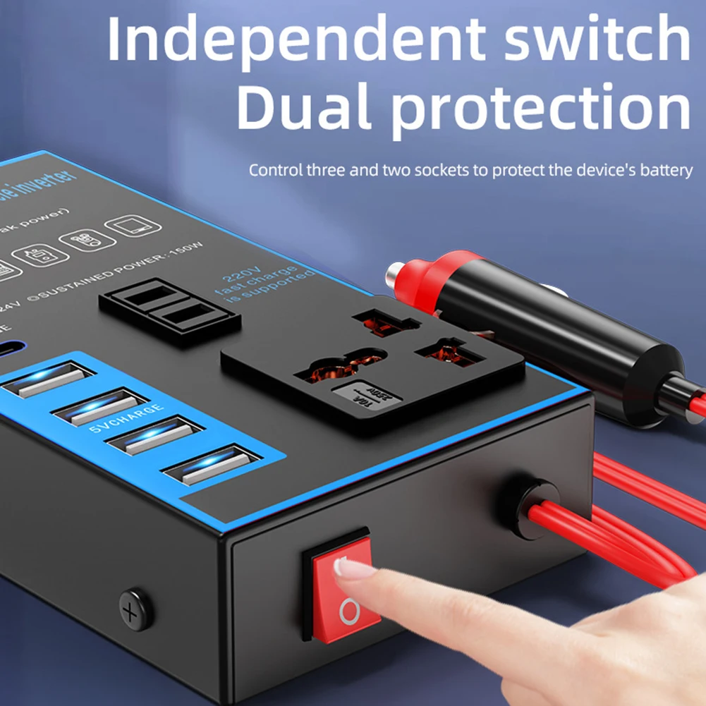 Фото Преобразователь постоянного тока в переменный ток, USB-разъем для зарядки, дорожный источник питания, компактный размер, возможность быстрой зарядки для устройств №4