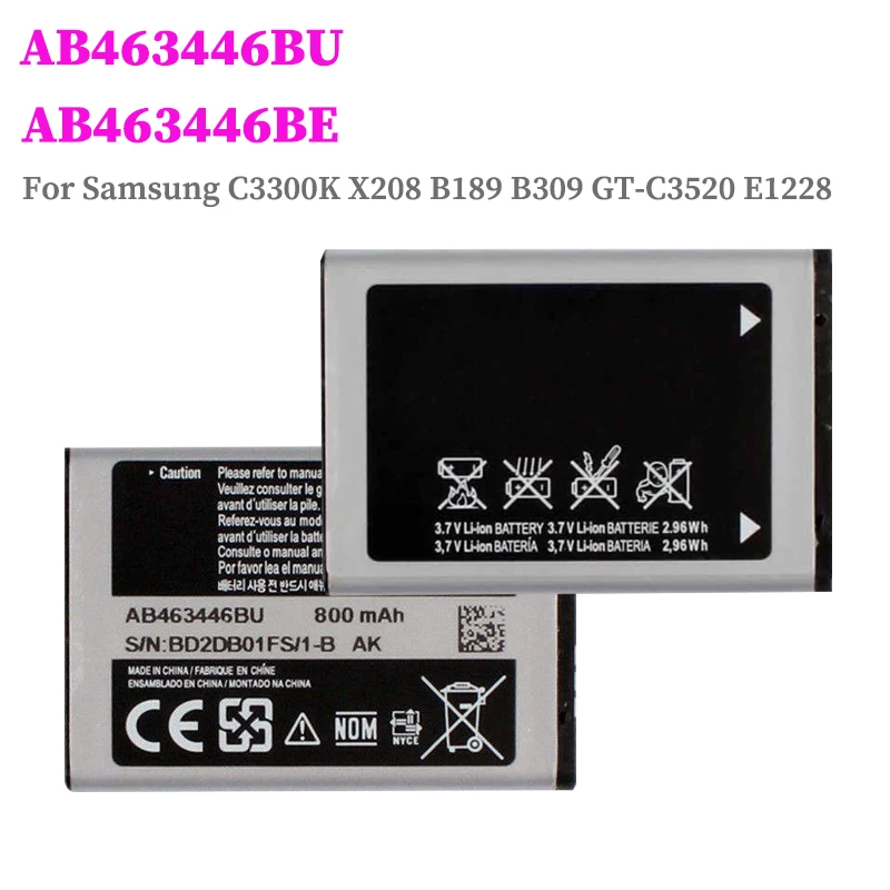 800 мАч AB463446BU AB043446BE Сменный аккумулятор для Samsung C3300K X208 B189 B309 GT-C3520 E1228 GT-E2530 E339 GT-E2330 C5212