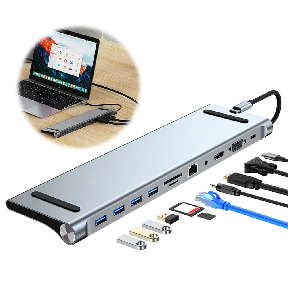 Док-станция 11 в 1 USB C, 100 Вт, PD SD/TF, аудиоконцентратор USB C, многопортовый адаптер с тройным дисплеем для ноутбуков Dell/Surface/HP/Lenovo