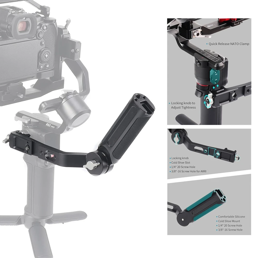 Регулируемая ручка для стабилизатора карданного подвеса DJI RS 4/3/Pro Mini RS 2, нагрузка 13,2 фунта, эргономичная ручка для снимков под низким углом