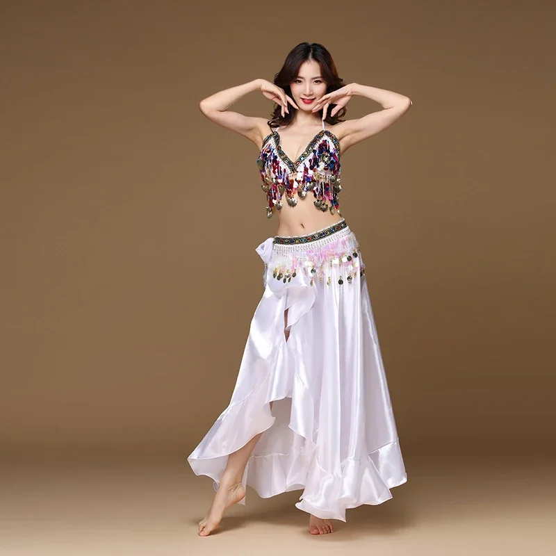 Фото Nouveau Adulte Dame femmes Костюм даты du ventre jupe de danse orientale Performance серебряный jupe vêtements du ventre №5