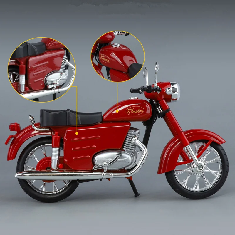 Фото 1/10 JAWA 250, ретро модель мотоцикла из сплава, литая под давлением металлическая уличная классическая модель мотоцикла, имитация звука и света, детская игрушка в подарок №3