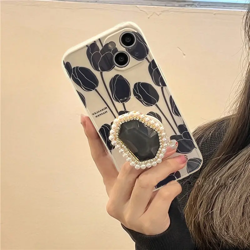 Черный iPhone15 Tulip iPhone14 с чехлом iPhone16PLUS 11ProMax минималистичный iPhone13 Подставка для iPhone12 с высоким уровнем внешнего вида (art.: 3920caa9c645c) - 3920caa9c645c