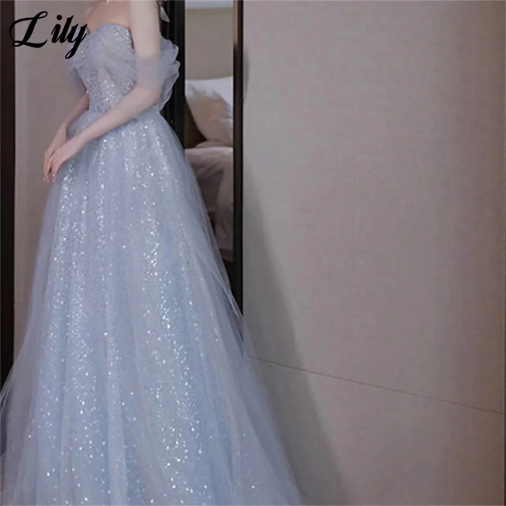 Фото Элегантное сексуальное свадебное платье Lily Dusty Blue, сетчатое платье знаменитости с блестками, милое платье для особых случаев, robes du soir №5